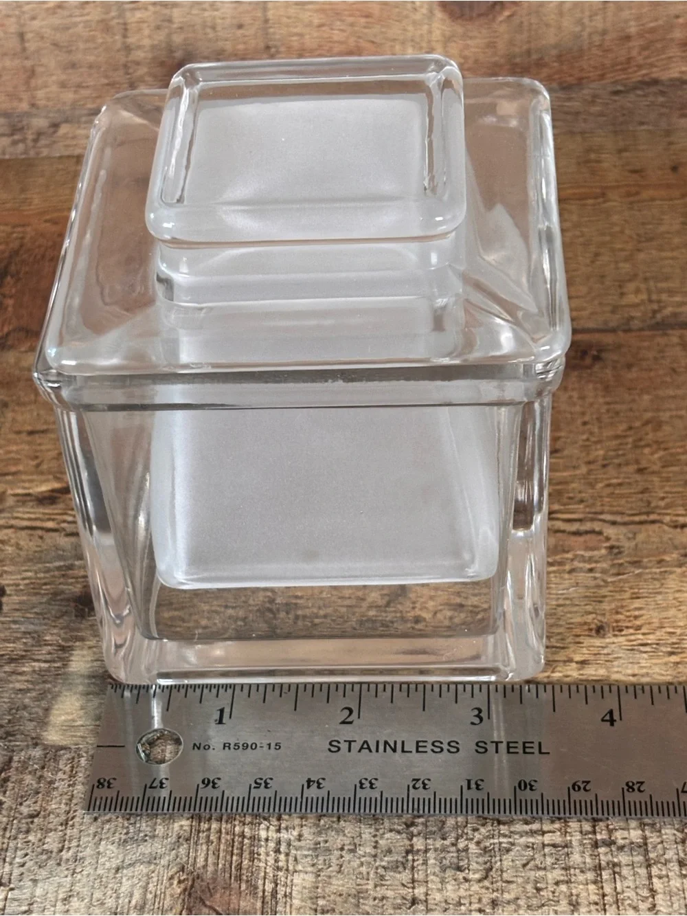 Vintage Clear Frosted Glass French Butter Bell Crock Square With Lid Dish
